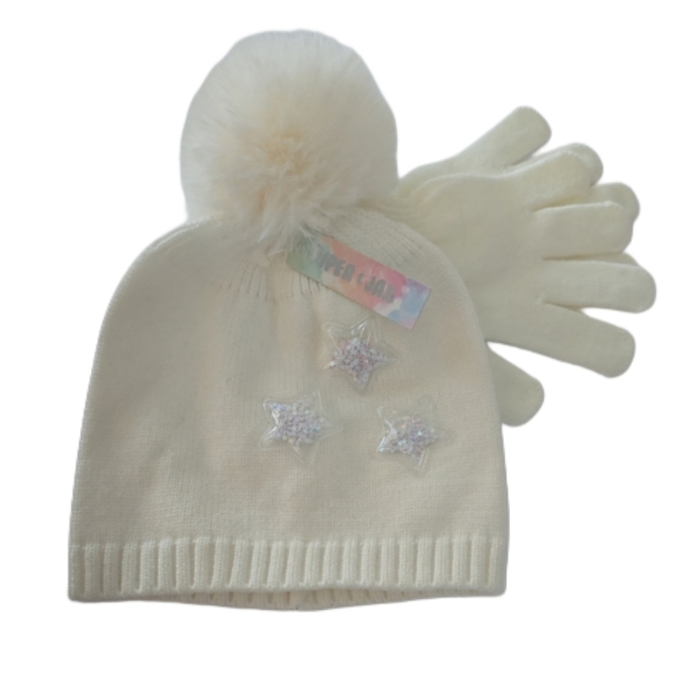 B2G1F- Piper & Jax Toddler Girl Star-Embellished Beanie and Gloves Set